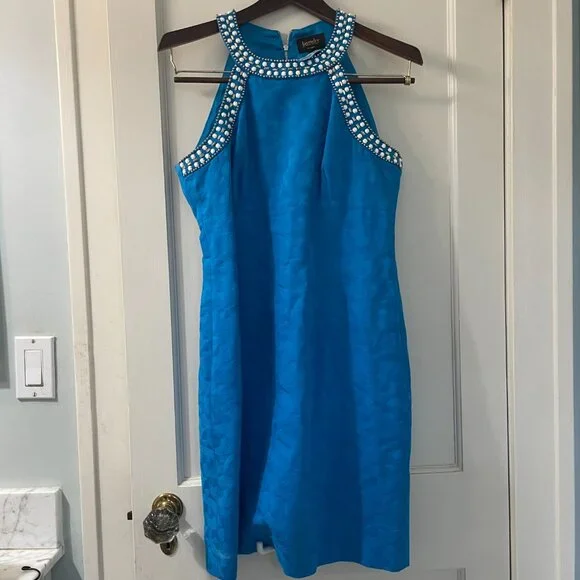 Laundry by Shelli Segal turquoise beaded halter dress Size 6 - Picture 2 of 10